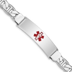 925 Sterling Silver Nautical Rhodium-plated Medical ID Anchor Link Bracelet, 8"